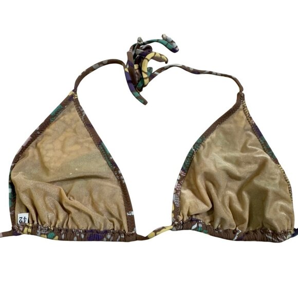 Missioni Vintage Swim 42/6 Floral Triangle String Bikini Swimsuit Brown Multi - Picture 3 of 6
